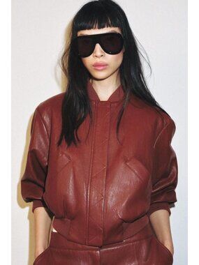 ZARA FAUX LEATHER SHOULDER PAD BOMBER JACKET